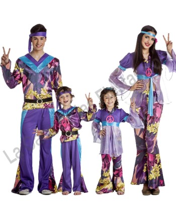 DISFRAZ GRUPO HIPPIES MORADOS