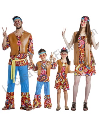 DISFRAZ GRUPO HIPPIE AZUL PSICODELICO