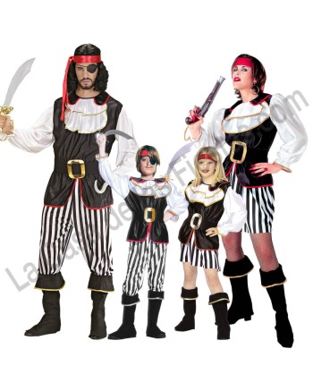 DISFRAZ GRUPO PIRATAS RAYAS BLANCO Y NEGRO