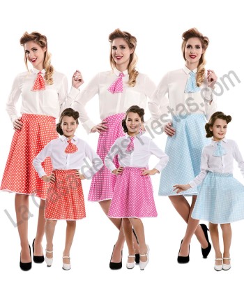 DISFRAZ GRUPO AÑOS 50 FALDAS TOPOS