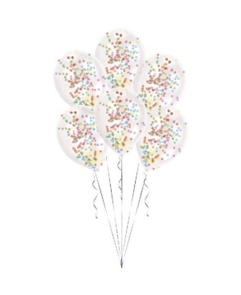 BOLSA 6 GLOBOS TRANSPARENTES CON CONFETTI