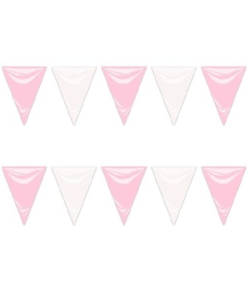 BANDERIN TIRIANGULO ROSA Y BLANCO PLASTICO