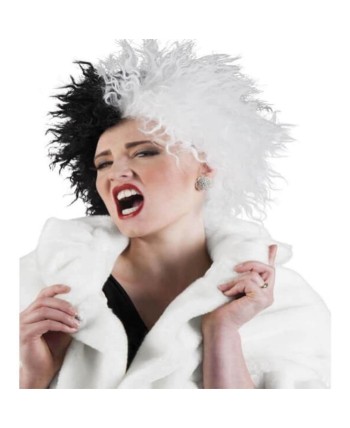 PELUCA CRUELLA DE VIL BLANCA Y NEGRA CORTA DELUXE