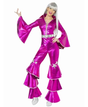 DISFRAZ DE DISCO FEVER ROSA VOLANTES