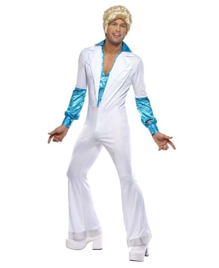 DISFRAZ DE ABBA CHICO MONO BLANCO Y AZUL PARA HOMBRE