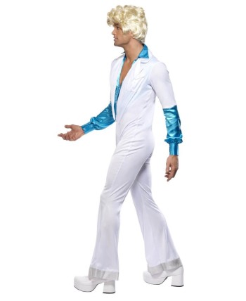 DISFRAZ DE ABBA CHICO MONO BLANCO Y AZUL PARA HOMBRE