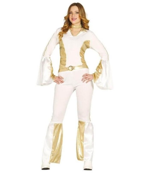 DISFRAZ DE ABBA BLANCO Y DORADO PARA MUJER