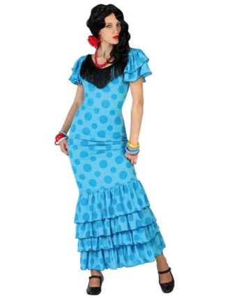 DISFRAZ DE SEVILLANA FLAMENCA AZUL PARA MUJER