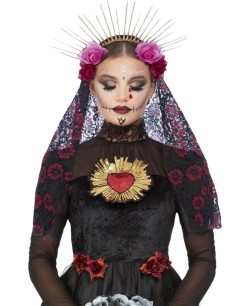 DIADEMA CALAVERA MEJICANA CON ROSAS Y VELO
