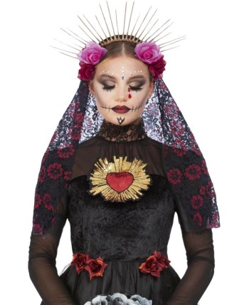 DIADEMA CALAVERA MEJICANA CON ROSAS Y VELO