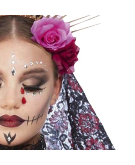 DIADEMA CALAVERA MEJICANA CON ROSAS Y VELO