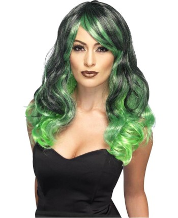PELUCA DEGRADADO NEGRO VERDE ONDULADA