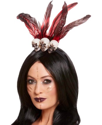 DIADEMA VOODOO CON PLUMAS Y CALAVERAS