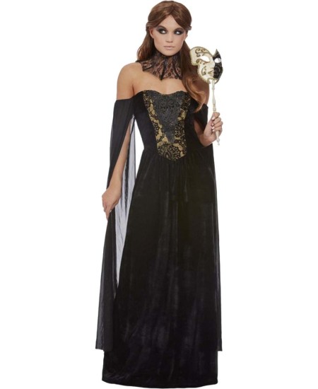 DISFRAZ DE VENECIANA NEGRO CUELLO ENCAJE PARA MUJER