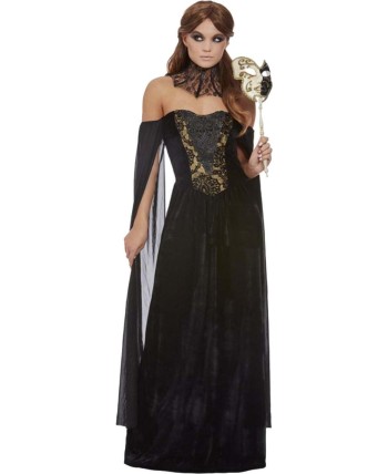 DISFRAZ DE VENECIANA NEGRO CUELLO ENCAJE PARA MUJER