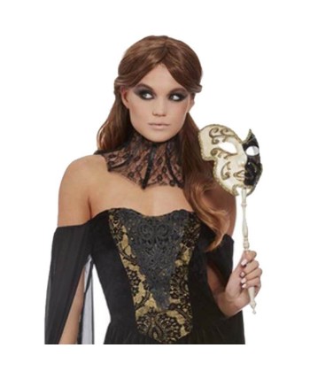 DISFRAZ DE VENECIANA NEGRO CUELLO ENCAJE PARA MUJER