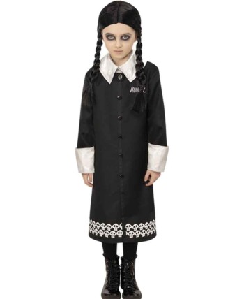 DISFRAZ DE MIERCOLES ADDAMS NEGRO PARA NIÑA