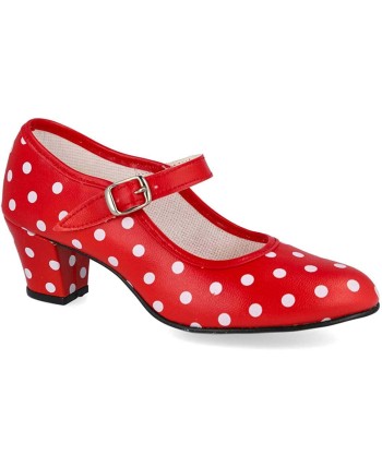 Zapato rojo con lunares blancos de similpiel