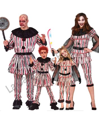 DISFRAZ GRUPO PAYASO ASESINO RAYAS POM POM