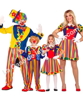 DISFRAZ GRUPO PAYASOS RAYAS COLORES