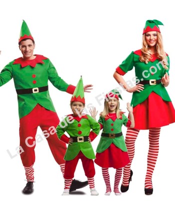 DISFRAZ GRUPO ELFO NAVIDAD ROJO Y VERDE
