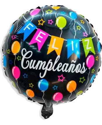 GLOBO DE HELIO FELIZ CUMPLEAÑOS NEGRO GLOBOS
