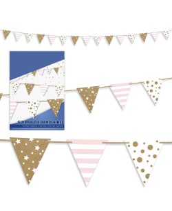 BANDERIN ROSA Y DORADO PURPURINA 5 METROS