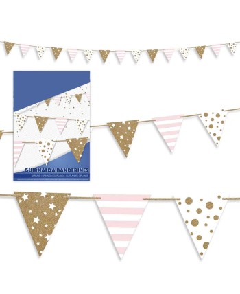 BANDERIN ROSA Y DORADO PURPURINA 5 METROS