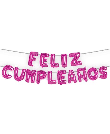 GLOBOS FELIZ CUMPLEAÑOS GUIRNALDA ROSA