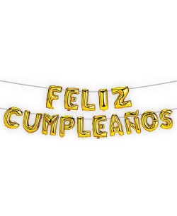 GLOBOS FELIZ CUMPLEAÑOS GUIRNALDA ORO