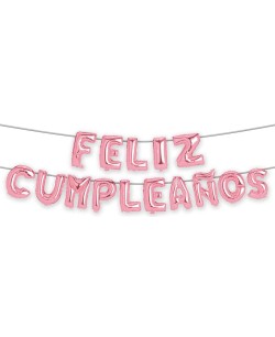 GLOBOS FELIZ CUMPLEAÑOS GUIRNALDA ROSA CLARO