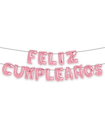 GLOBOS FELIZ CUMPLEAÑOS GUIRNALDA ROSA CLARO