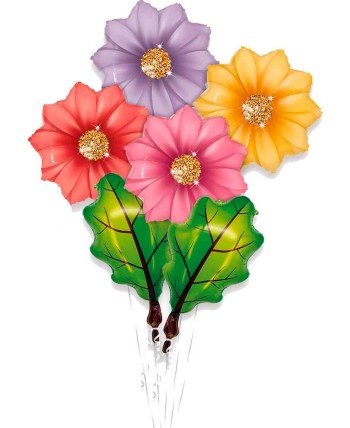 BOUQUET DE GLOBOS FLORES Y HOJAS