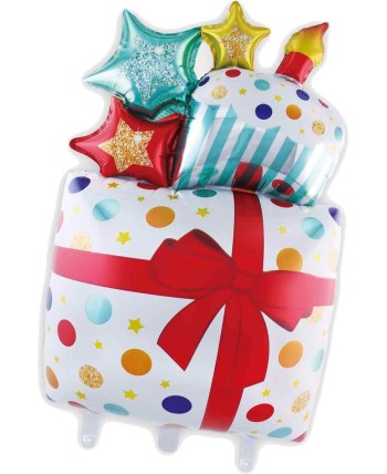 GLOBO DE HELIO REGALO Y TARTA CON VELAS