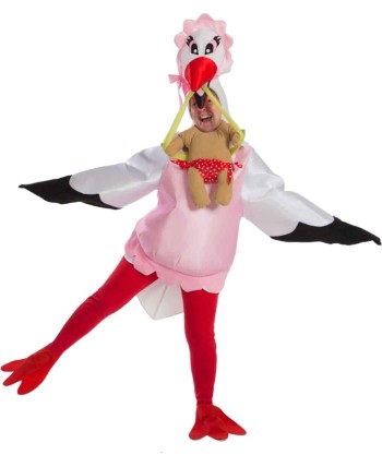 DISFRAZ DE CIGÜEÑA ROSA CON BEBE