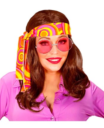 PELUCA HIPPIE AÑOS 60 CASTAÑA CON BANDA