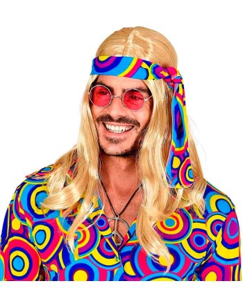 PELUCA HIPPIE AÑOS 60 RUBIA CON BANDA