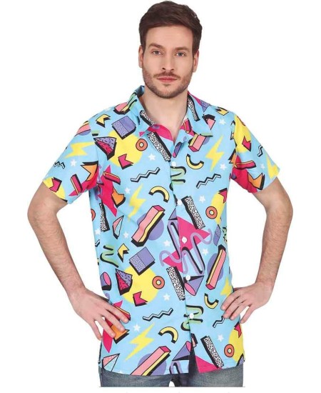 CAMISA AÑOS 80 AZUL DIBUJOS PARA HOMBRE