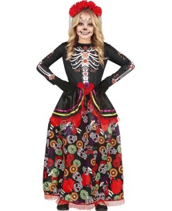 DISFRAZ DE CATRINA FALDA FLORES PARA NIÑA