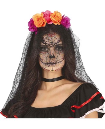 DIADEMA CALAVERA MEXICANA ROSAS NARANJA Y ROSA