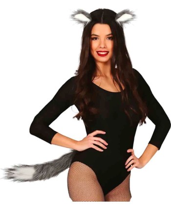 COLA Y OREJAS GRIS LOBO