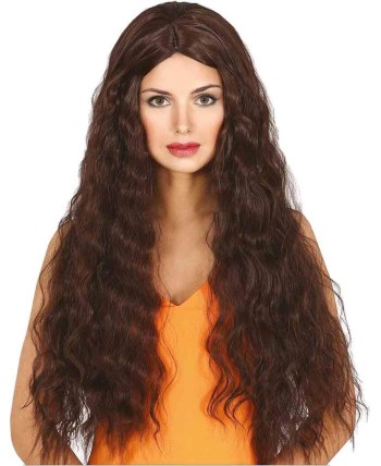 PELUCA CASTAÑA ONLULADA LARGA SIN FLEQUILLO