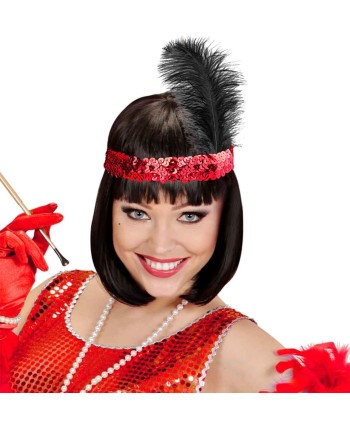 CINTA CHARLESTON ROJA CON  PLUMA NEGRA