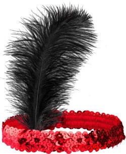 CINTA CHARLESTON ROJA CON  PLUMA NEGRA 2