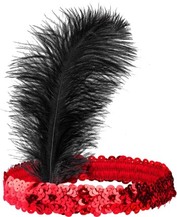 CINTA CHARLESTON ROJA CON  PLUMA NEGRA