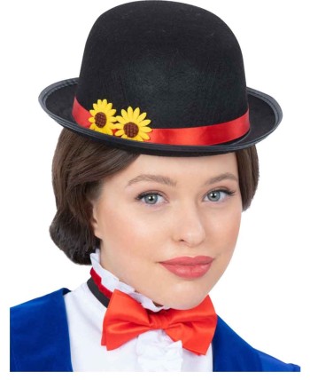 BOMBIN NEGRO CON CINTA ROJA Y MARGARITAS