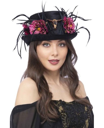 CHISTERA CON ROSAS Y PLUMAS NEGRAS