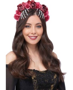 DIADEMA CALAVERA MEXICANA ROSAS Y MANO ESQUELETO