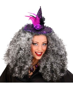 DIADEMA SOMBRERO BRUJA MORADO CON ROSA DE TELA 2