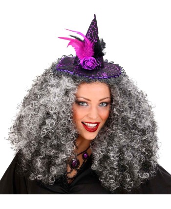 DIADEMA SOMBRERO BRUJA MORADO CON ROSA DE TELA